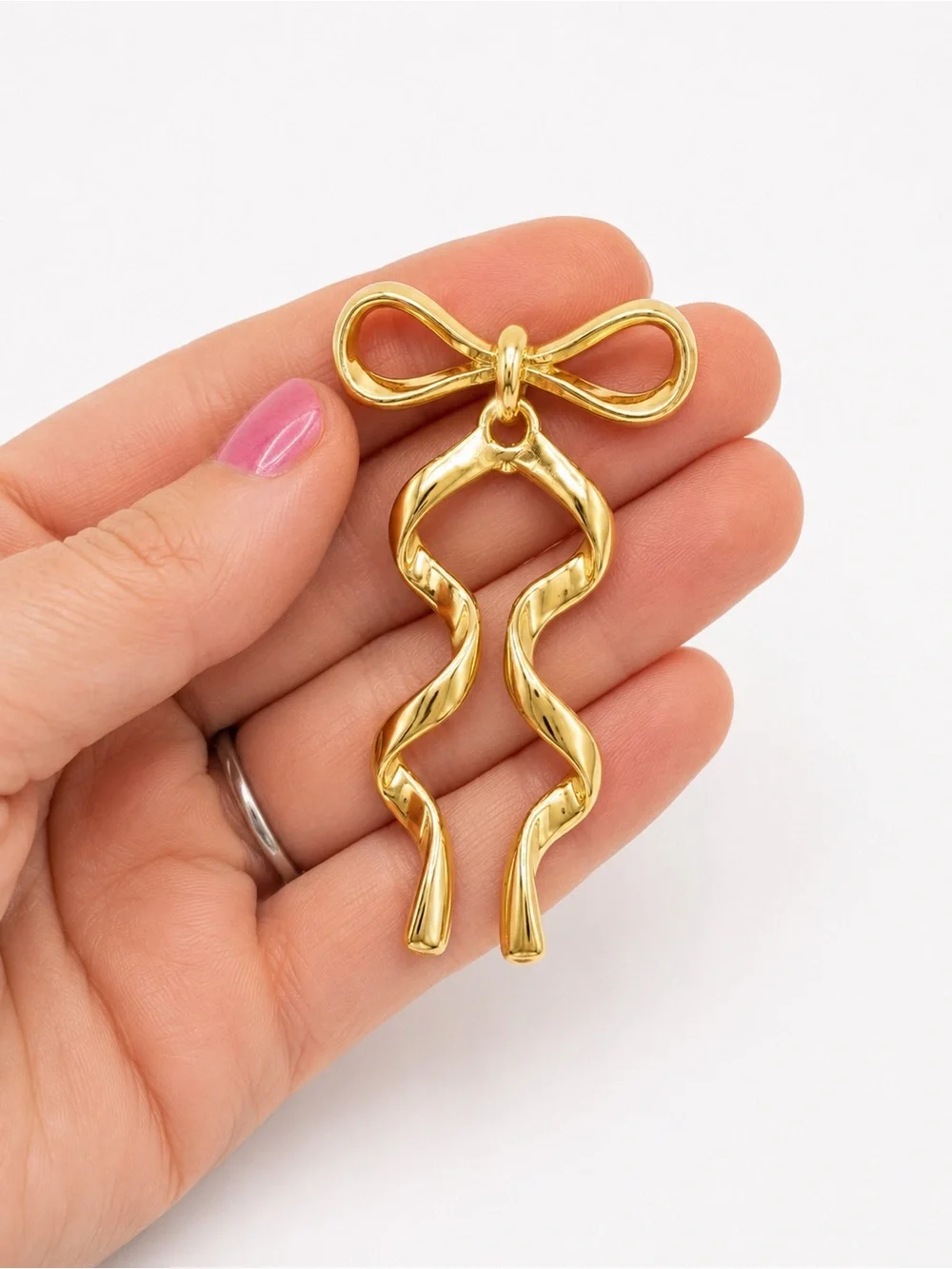 NEW Gold Tone Bow Ribbon Drop Earrings Coquette Statement Dangle Earrings